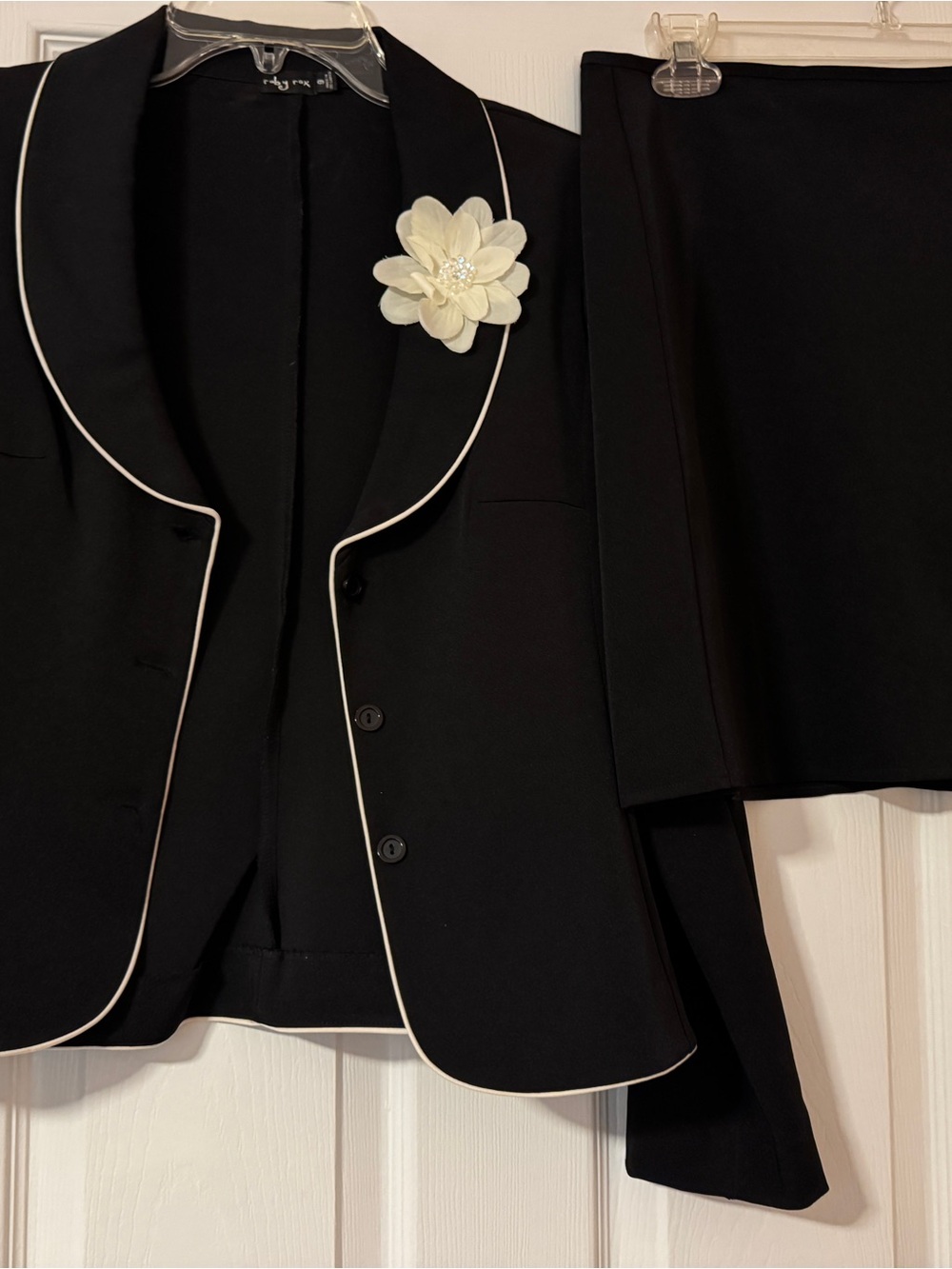 Ruby Rox Black Women's Two-Piece Suit Set with White Logo Stitching